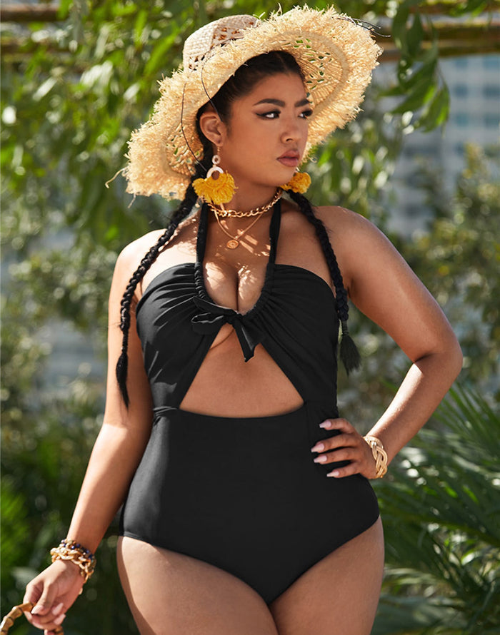 FULLFITALL-Black U-Neck Halterneck One Piece Swimsuit FULLFITALL-Black U-Neck Halterneck One Piece Swimsuit