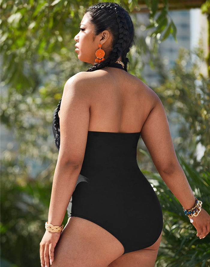 FULLFITALL-Black U-Neck Halterneck One Piece Swimsuit FULLFITALL-Black U-Neck Halterneck One Piece Swimsuit