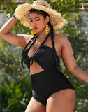 FULLFITALL-Black U-Neck Halterneck One Piece Swimsuit