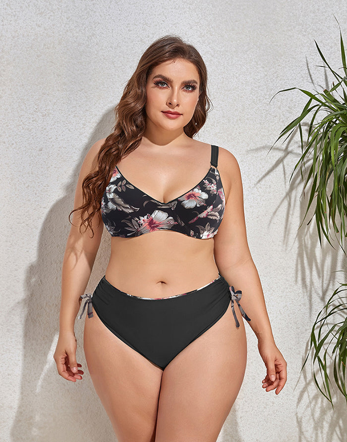 FULLFITALL-Black Round Neckline Sideways Lace-Up Bikini Set FULLFITALL-Black Round Neckline Sideways Lace-Up Bikini Set