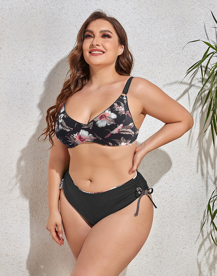 FULLFITALL-Black Round Neckline Sideways Lace-Up Bikini Set FULLFITALL-Black Round Neckline Sideways Lace-Up Bikini Set