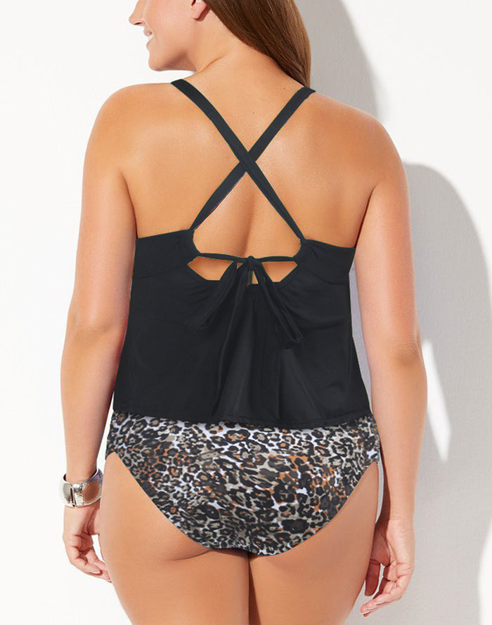 FULLFITALL - Neon Tropical Scarf X-Back Tankini Set FULLFITALL - Neon Tropical Scarf X-Back Tankini Set