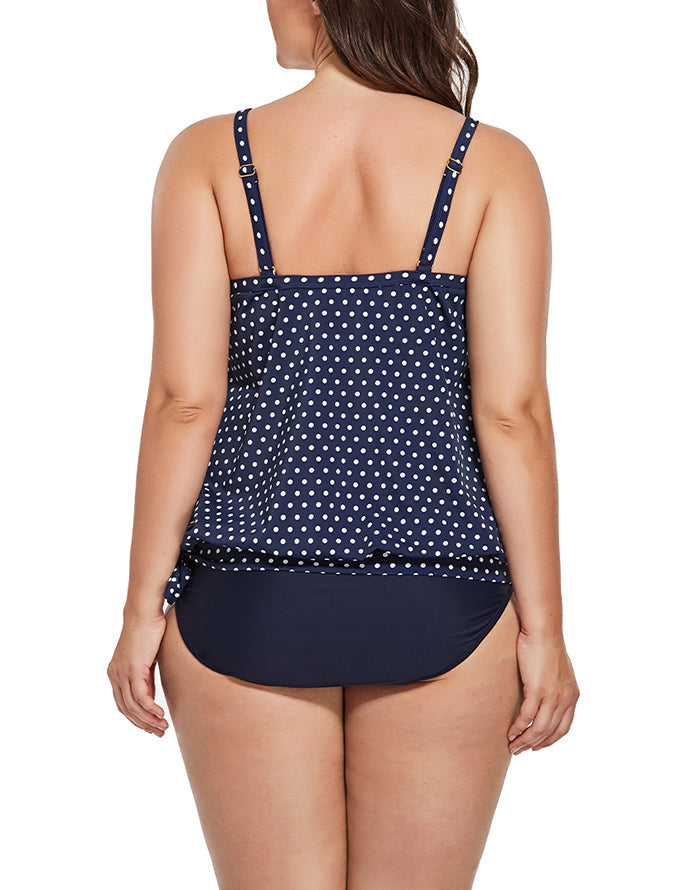 FULLFITALL - Navy Blue Dots Side Tie Tankini Top FULLFITALL - Navy Blue Dots Side Tie Tankini Top