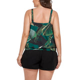 FULLFITALL - Green Grand Palms Loop Strap Blouson Tankini with Cargo Swim Short