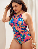 FULLFITALL-Multicolor High Neckline Halterneck One Piece Swimsuit