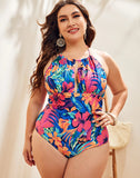 FULLFITALL-Multicolor High Neckline Halterneck One Piece Swimsuit