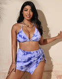 FULLFITALL-Blue Halterneck Sideways Lace-Up Bikini Set