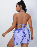 FULLFITALL-Blue Halterneck Sideways Lace-Up Bikini Set