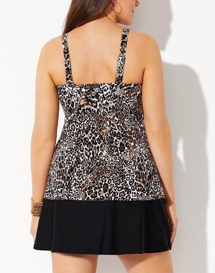 FULLFITALL-V-Neck Twist Tankini Set With Side Slit Skirt