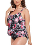 FULLFITALL - Pink Floral Strap Blouson Tankini Top