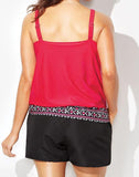 FULLFITALL - Red Loop Strap Blouson Tankini with Cargo Swim Short