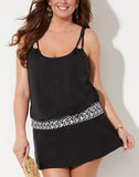 FULLFITALL - Black Loop Strap Blouson Tankini With A-Line Swim Skirt