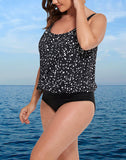 FULLFITALL - Black White Dot Loop Strap Blouson Tankini Set