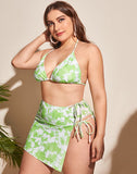 FULLFITALL-Light Green Halterneck Sideways Lace-Up Bikini Set