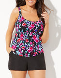 FULLFITALL - Cute Floral Flared Tankini with Cargo Swim Short