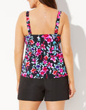 FULLFITALL - Cute Floral Flared Tankini with Cargo Swim Short