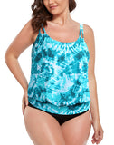 FULLFITALL - Green Tie Dye Strap Blouson Tankini Set