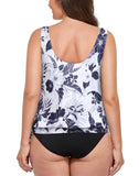 FULLFITALL - Black Flower Side Tie Blouson Tankini Set