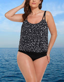 FULLFITALL - Black White Dot Loop Strap Blouson Tankini Set