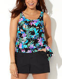 FULLFITALL - Neon Tropical Side Tie Blouson Tankini With Cargo Swim Short