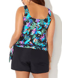 FULLFITALL - Neon Tropical Side Tie Blouson Tankini With Cargo Swim Short