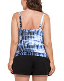 FULLFITALL - Blue Ink Tie Dye Strap Blouson Tankini With Cargo Short