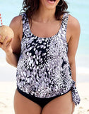 FULLFITALL - Dew Drops Side Tie Blouson Tankini Set