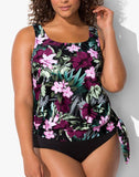 FULLFITALL - Wine Pink Flower Side Tie Blouson Tankini Set