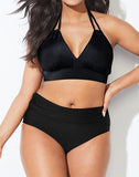 FULLFITALL - Black V-neck Halter Bikini Set