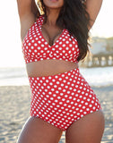 FULLFITALL - Red Polka Dot Halter High Waist Bikini Set