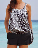 FULLFITALL - Dew Drops Side Tie Blouson Tankini with Cargo Swim Short