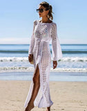FULLFITALL - White Knitted long sleeve beach dress Cover Up