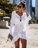 FULLFITALL - White Knitted Cutout Beach Sunscreen Blouse