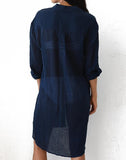 FULLFITALL - Navy Blue Cardigan Swimsuit Cover Up