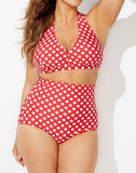 FULLFITALL - Red Polka Dot Halter High Waist Bikini Set