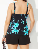 FULLFITALL - Blue Poppies Flared Tankini with Cargo Swim Short