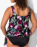 FULLFITALL - Wine Pink Flower Side Tie Blouson Tankini Set