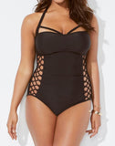 FULLFITALL - Black Cut Out Underwire One Piece Swimsuit