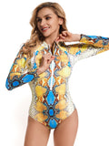Long Sleeve Snakeskin One Piece Swimsuit
