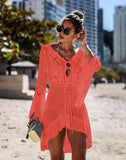 FULLFITALL - Orange Knitted Hollow Beach Sunscreen Blouse