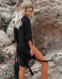 FULLFITALL - Black shirt-style loose long-sleeved beach blouse
