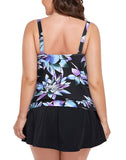 FULLFITALL - Multicolored Lotus Strap Blouson Tankini With Skirt