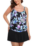 FULLFITALL - Multicolored Lotus Strap Blouson Tankini With Skirt