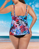 FULLFITALL - Red Blue Palm Tie Front Underwire Tankini Set