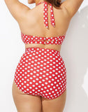 FULLFITALL - Red Polka Dot Halter High Waist Bikini Set