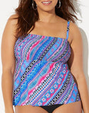 FULLFITALL - Pink Blue Zigzag Smocked Bandeau Tankini Set