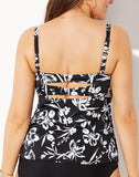 FULLFITALL - Black White Floral Faux Flyaway Underwire Tankini Set