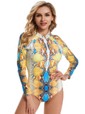 Long Sleeve Snakeskin One Piece Swimsuit