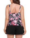 FULLFITALL - Pink Floral Strap Blouson Tankini With Cargo Short