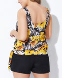 FULLFITALL - Everlasting Floral Side Tie Blouson Tankini with Cargo Swim Short